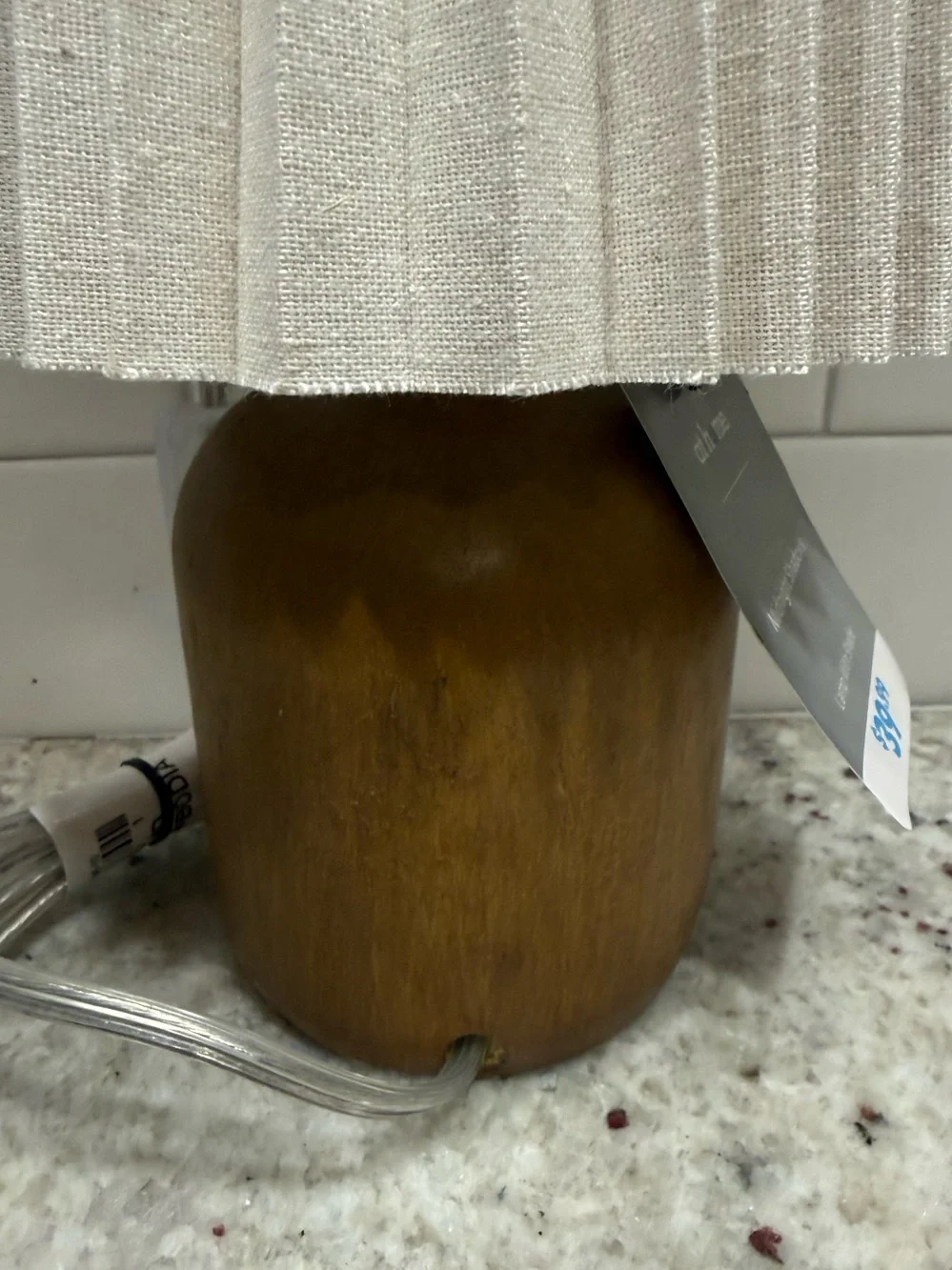 At Home, Neutral Rustic Wood Base W/Beige Pleated Table Mini Lamp NWT
